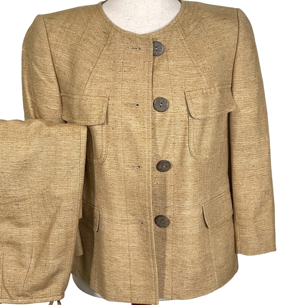 Kasper‎ Skirt Suit Women 6P Golden Tan Silk 4 Button Career Classic 2pc Set